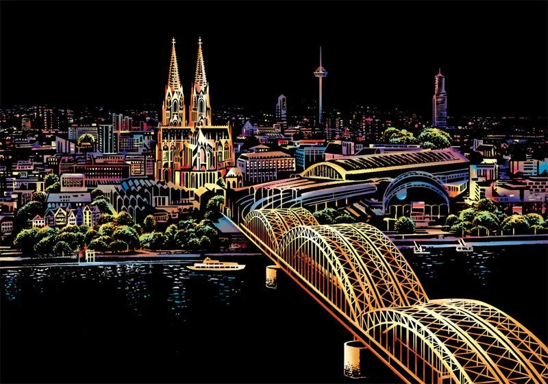 Scratch Art Kit – City Night View Scratch Painting with Tools for Kids & Adults
