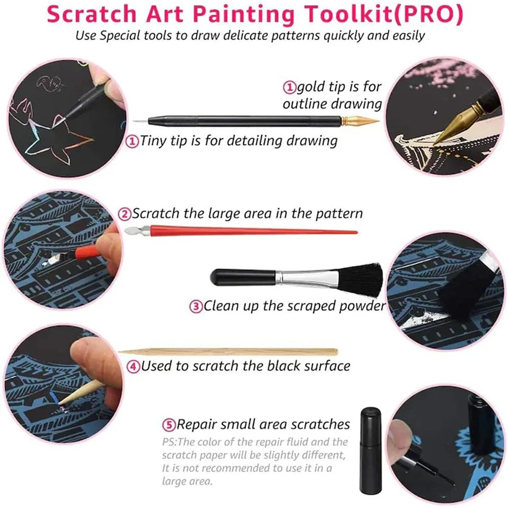Scratch Art Kit – City Night View Scratch Painting with Tools for Kids & Adults