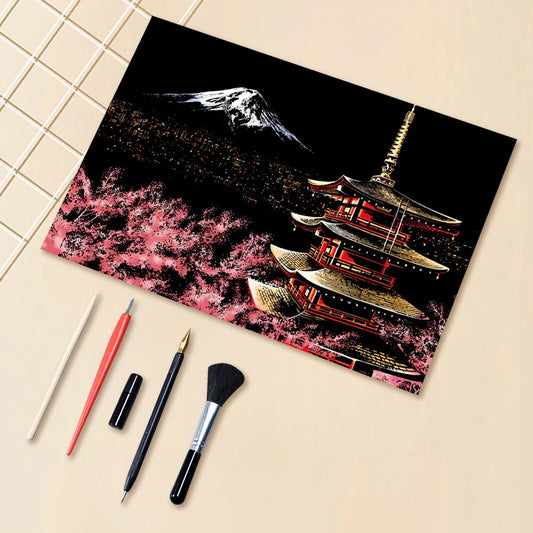 Scratch Art Kit – City Night View Scratch Painting with Tools for Kids & Adults