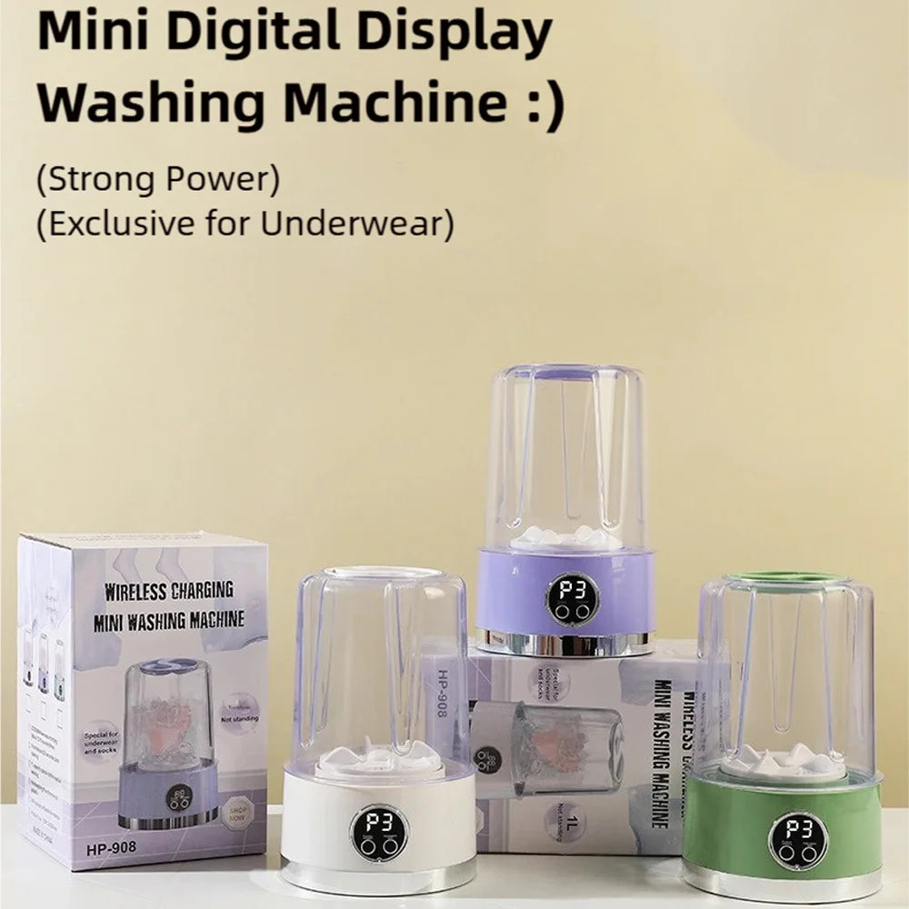Cordless Mini Washing Machine – 1L Portable USB Rechargeable Washer for Travel & Clothes