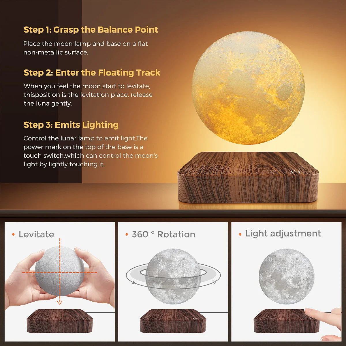 Magnetic Floating 3D Moon Lamp