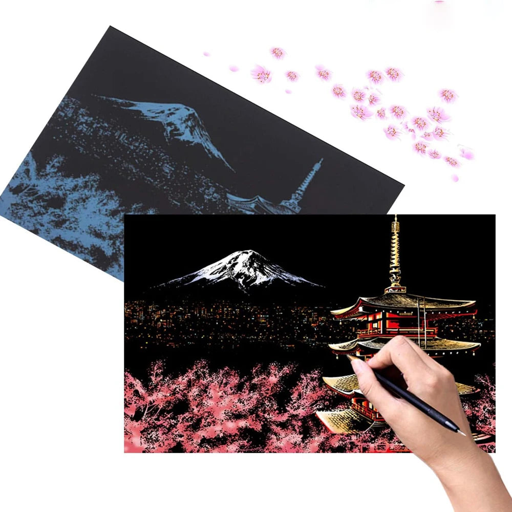 Scratch Art Kit – City Night View Scratch Painting with Tools for Kids & Adults