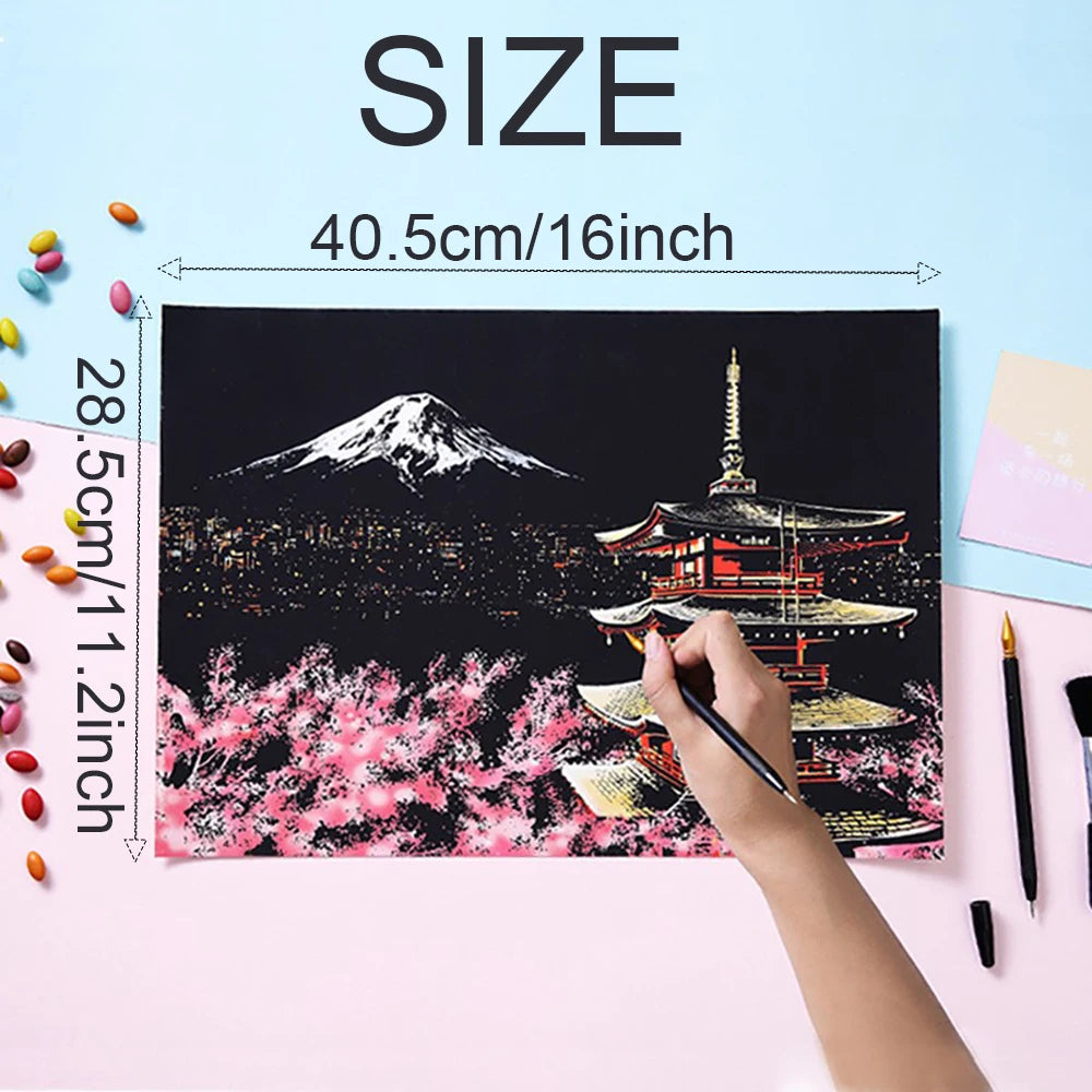 Scratch Art Kit – City Night View Scratch Painting with Tools for Kids & Adults