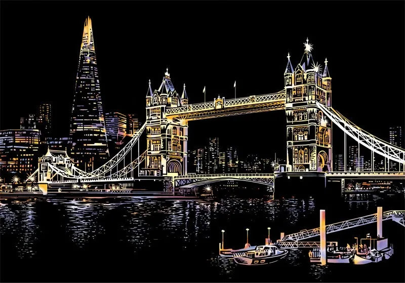 Scratch Art Kit – City Night View Scratch Painting with Tools for Kids & Adults