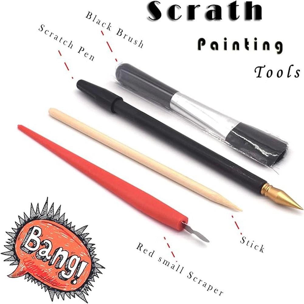 Scratch Art Kit – City Night View Scratch Painting with Tools for Kids & Adults