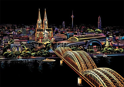 Scratch Art Kit – City Night View Scratch Painting with Tools for Kids & Adults