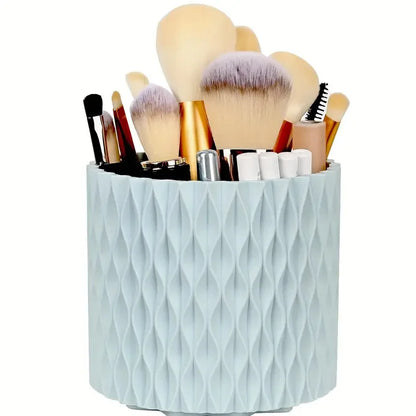 Organizador de escritorio y soporte para brochas de maquillaje con 5 ranuras y rotación de 360°